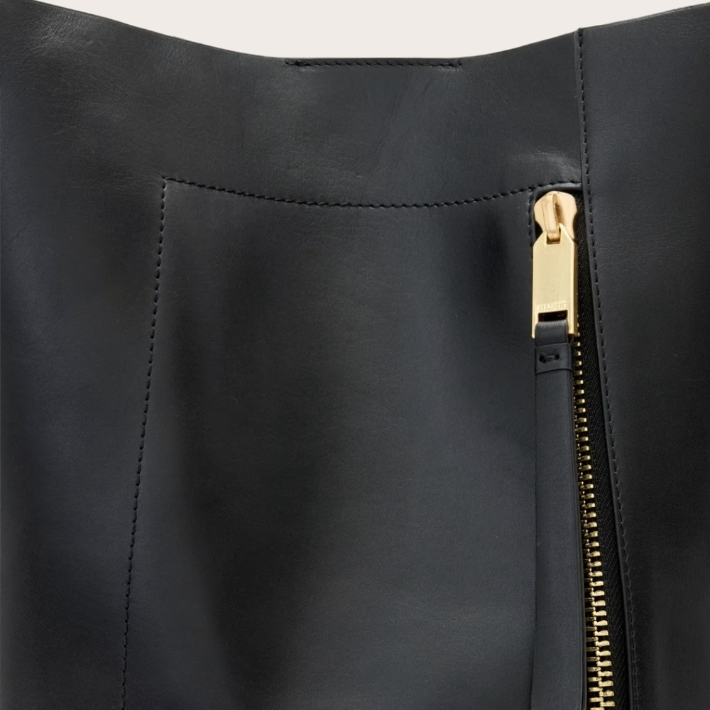 All Saints Black Leather Hobo Bag with Gold Hardware - Picture 6 of 11